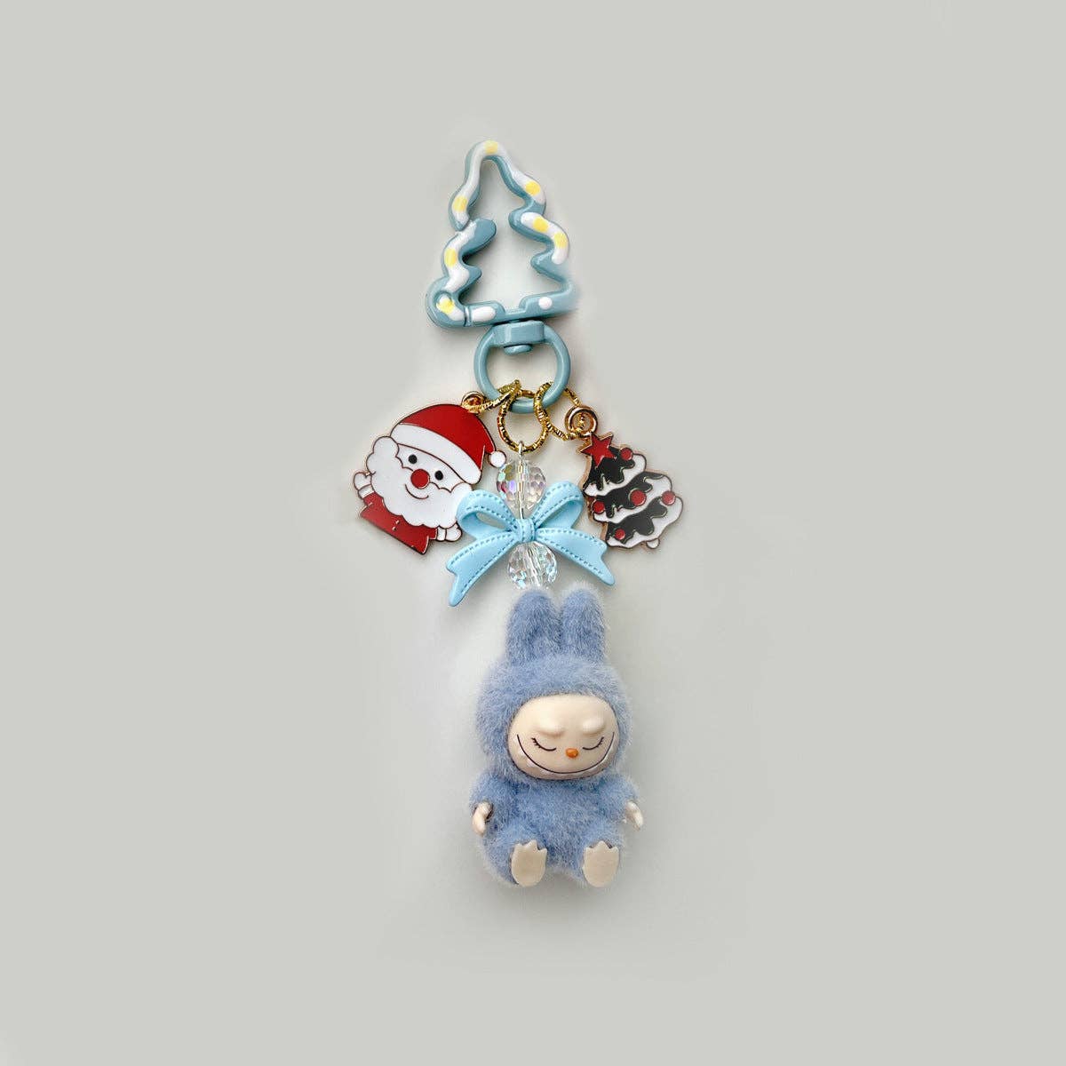 Christmas flocking mini Labubu keychain bag pendant: Pink