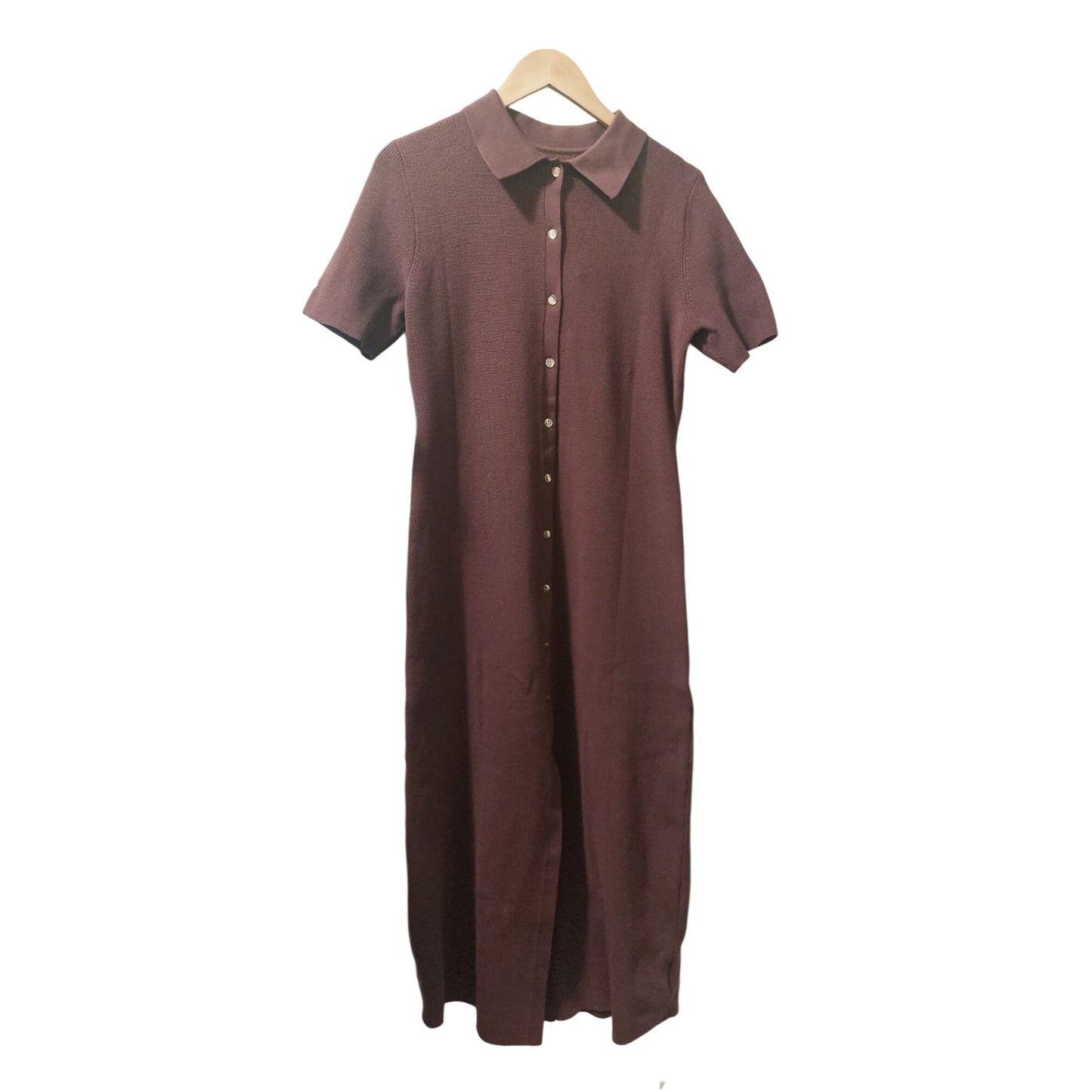 NWT Commense Brown Short Sleeve Button-Up Tight Heavy Knit Maxi Dress ~ XL