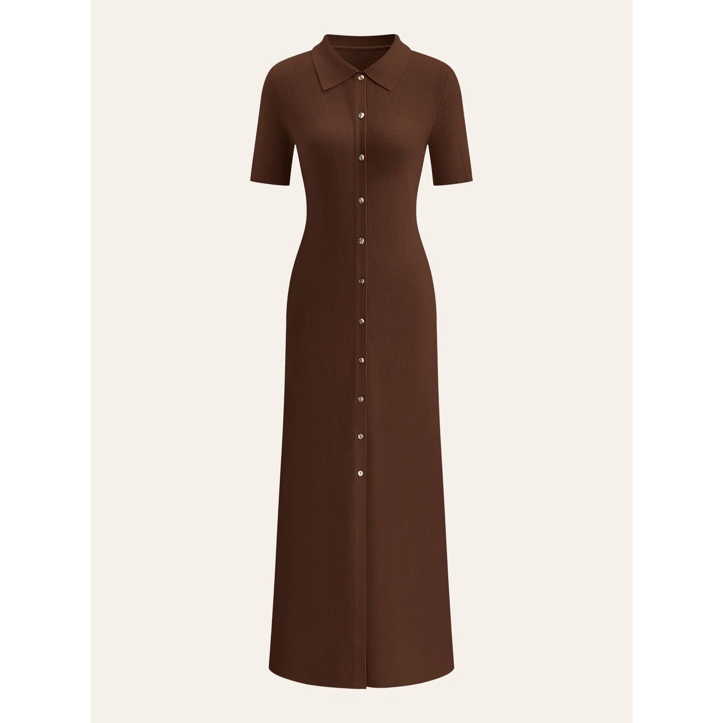 NWT Commense Brown Short Sleeve Button-Up Tight Heavy Knit Maxi Dress ~ XL