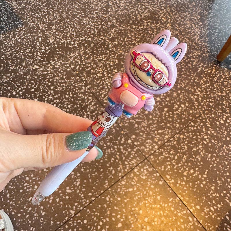 Cartoon dress-up labubu ballpoint pen -black ink: Pink