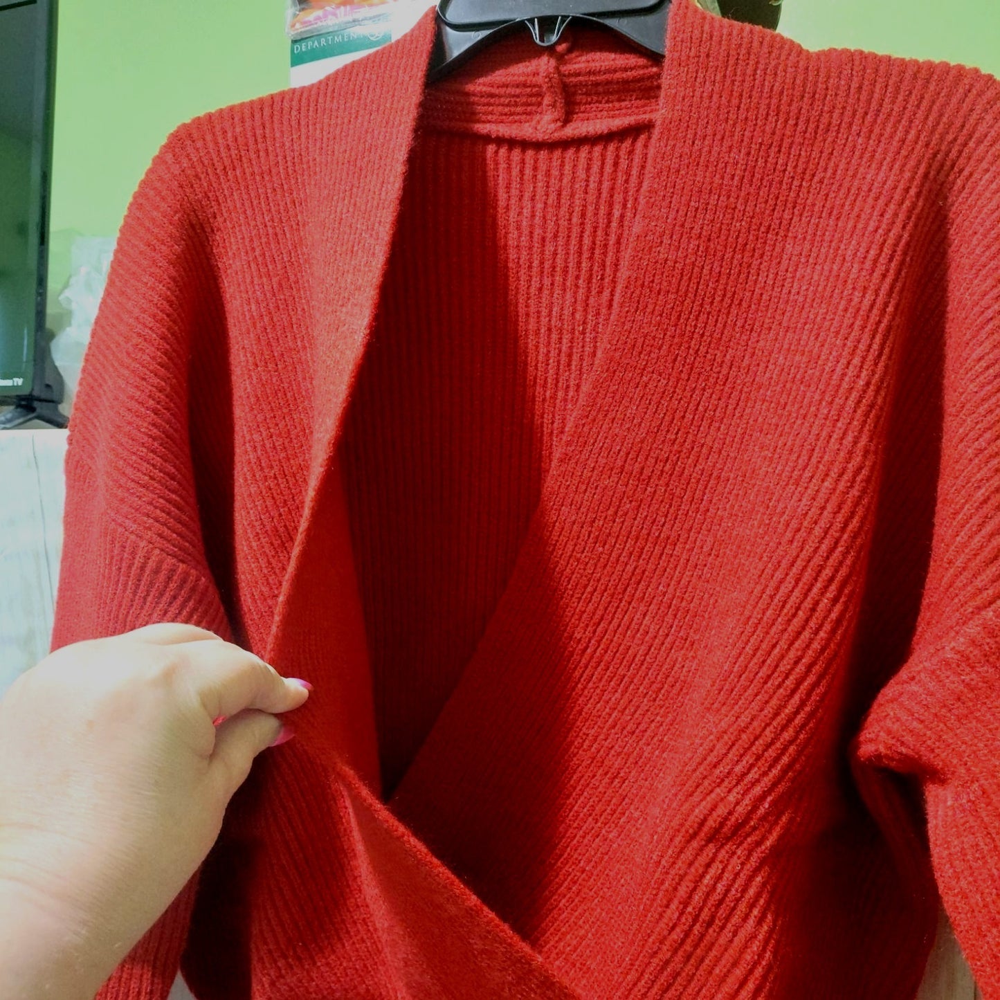 Commense Women's Red Ribbed Wrap Sweater Size XL