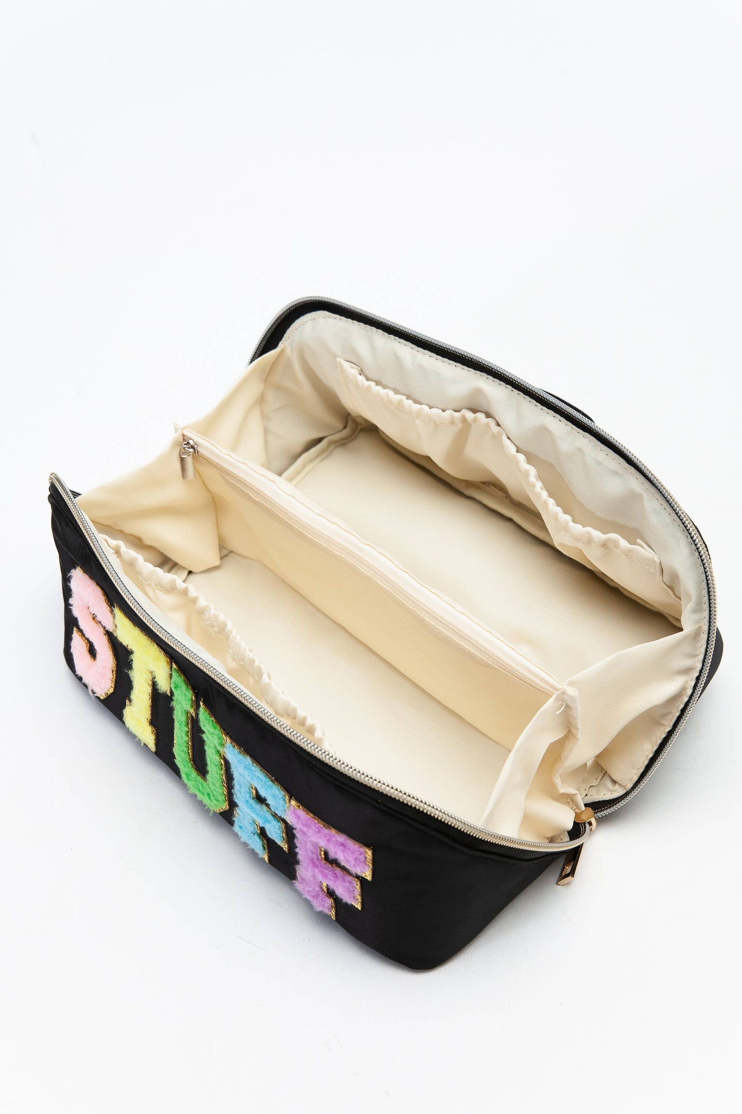LARGE STUFF OPEN FLAT COSMETIC MAKEUP TRAVEL POUCH - HOT PINK