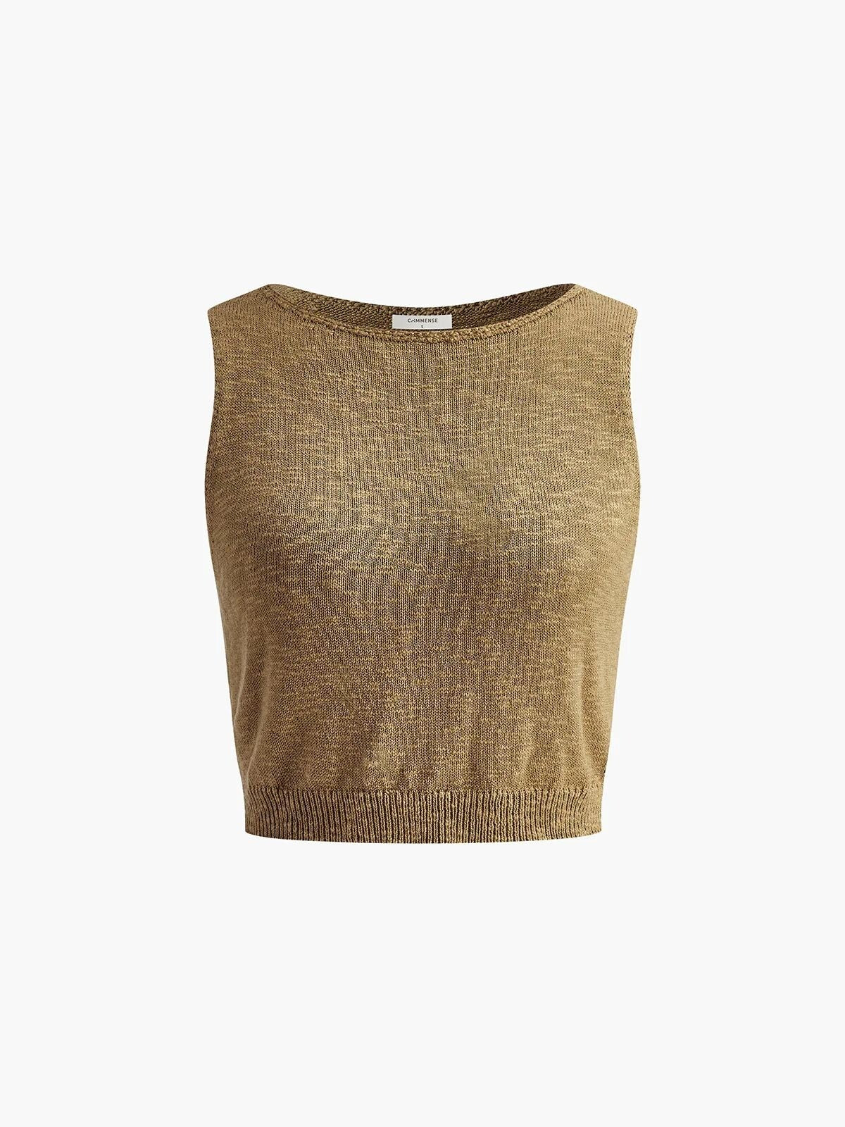NWT Commense Womens Sleeveless Brown Knit Cropped Top Cotton Blend Size Large