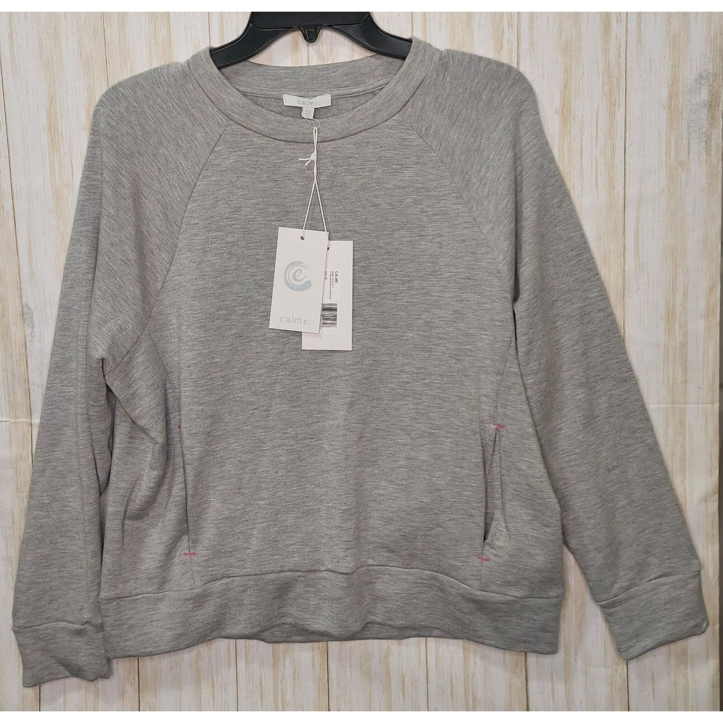 Calme By Johnny Was Women's Gray 3/4 Sleeve Crew Pullover Size XS Made in USA