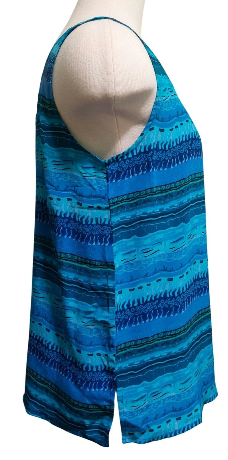 Robbie Bee Womens Blue Patterned 100% Silk Sleeveless Top Medium~ Lightweight