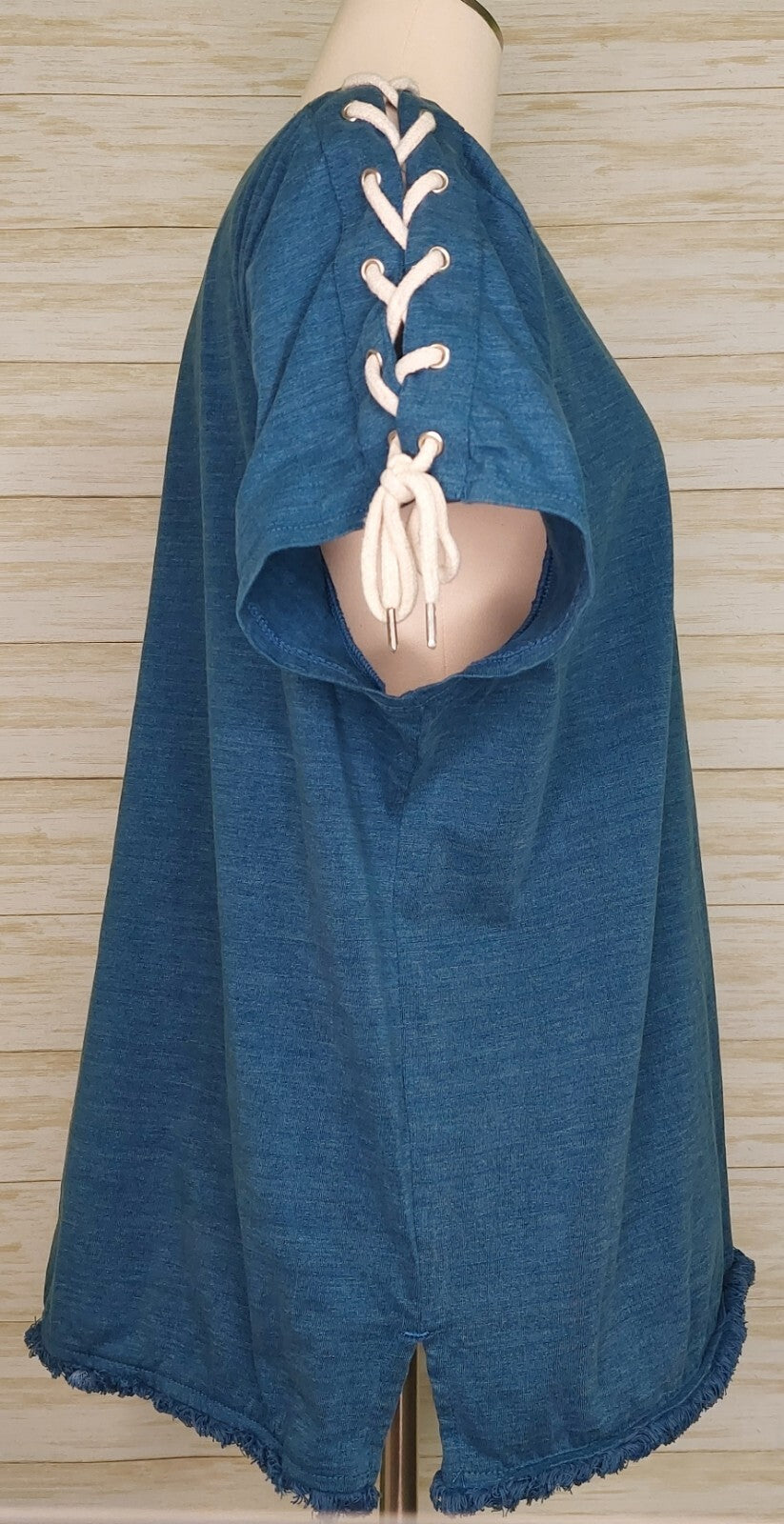 Chicos Women's Top Size 3 (XL/16) Blue~Rope Tie~ Nautical~Fringe~Boho Beachy