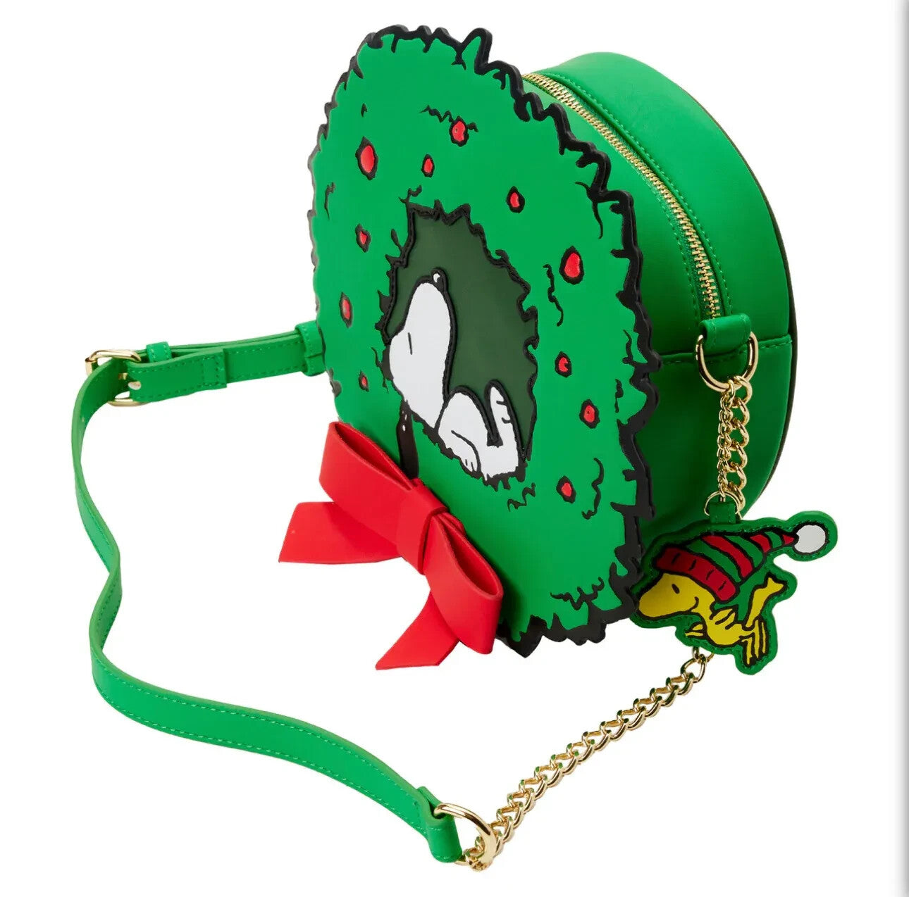 NWT Peanuts Loungefly Light-Up Snoopy Holiday Wreath Crossbody W/ Woodstock