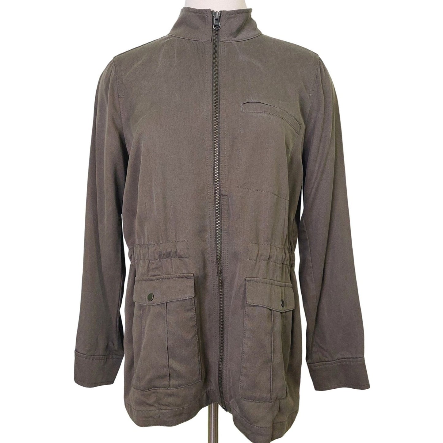 J. Jill Women's XS Lightweight Zip Jacket 100% Tencel Lyocell Olive Green Soft