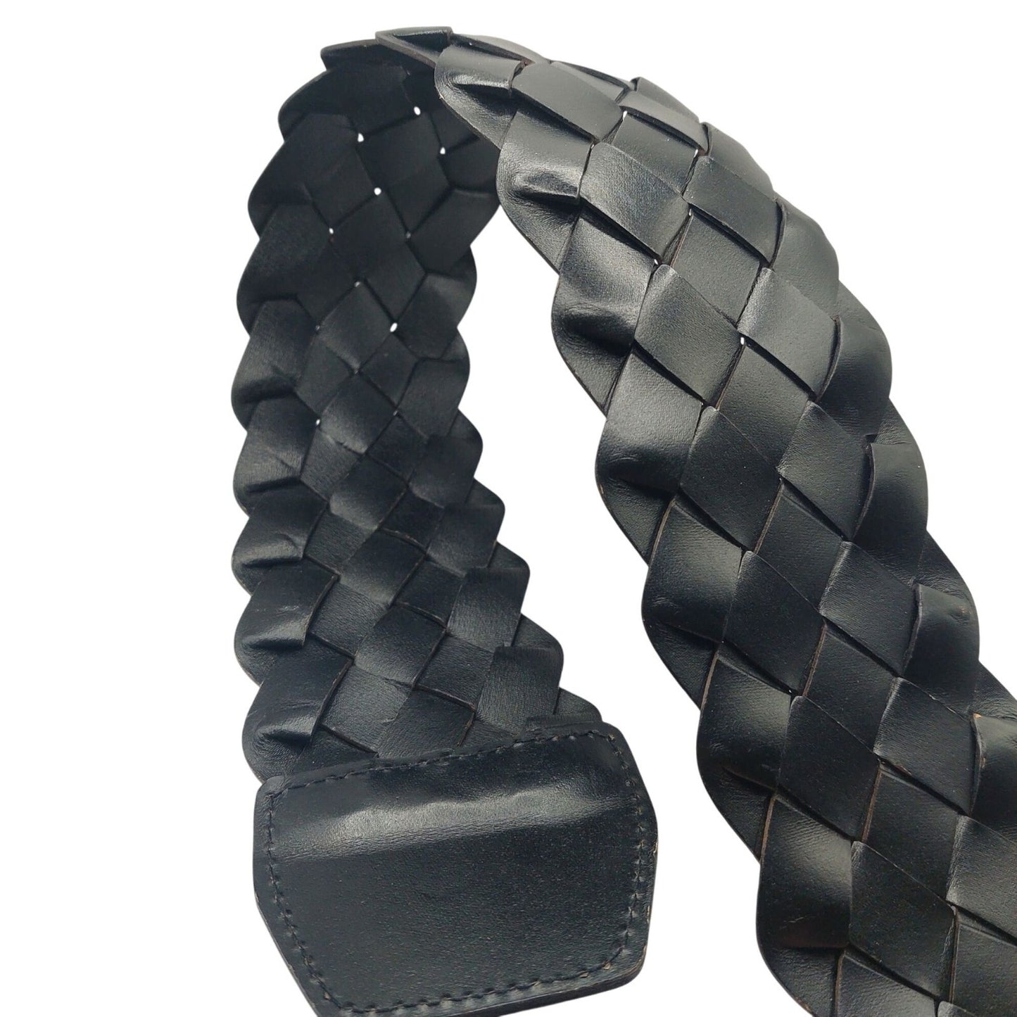 New York & Company L/XL Black Braided Leather Belt