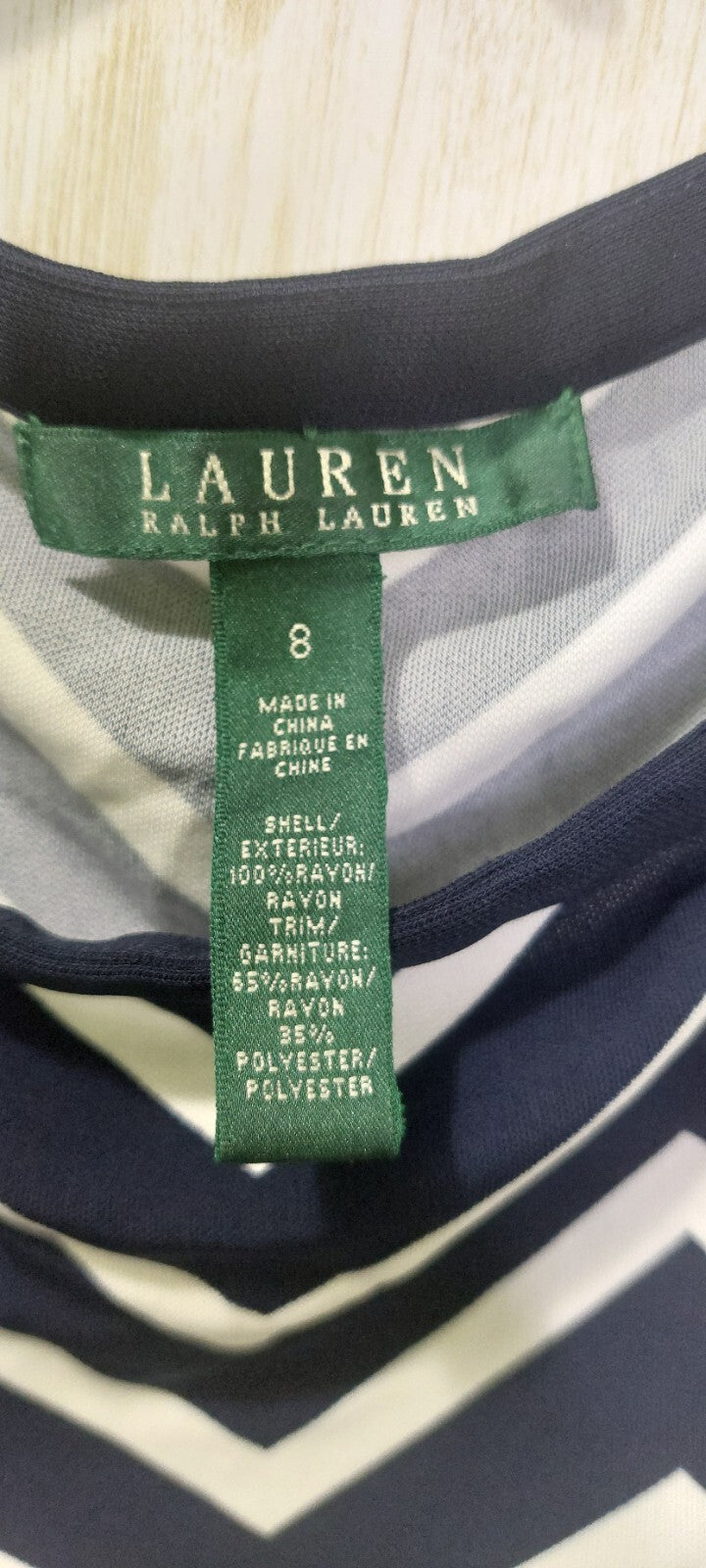 Lauren Ralph Lauren Sleeveless Dress Navy & White Chevron Print Size 8