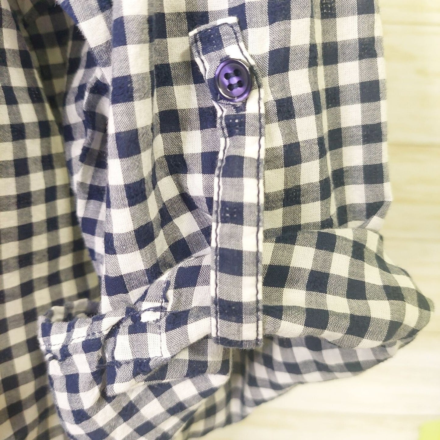 Lane Bryant Womens Blue & White Plaid Button-Up Shirt 24W Long Sleeve Cotton