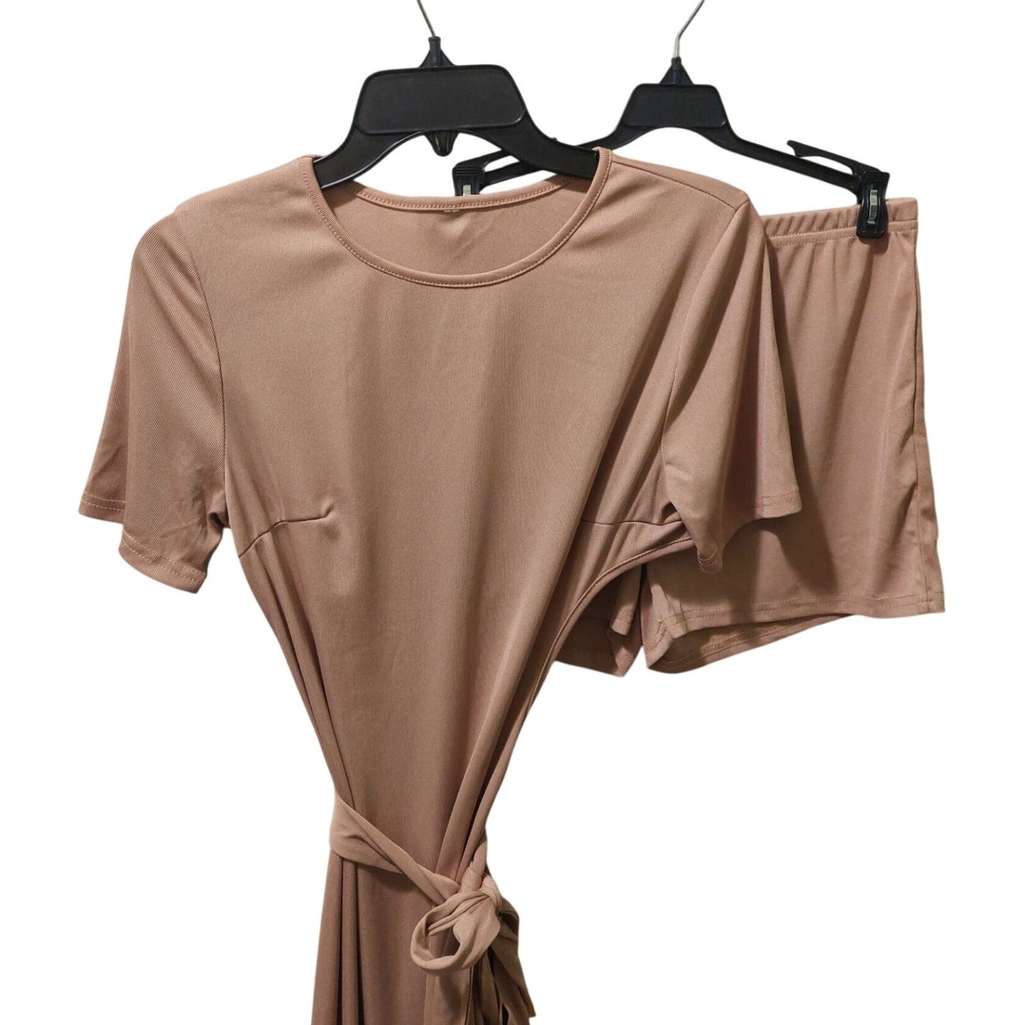 NWT Commense XL Womens Two-Piece Tan Dress & Shorts Set W/ Belt