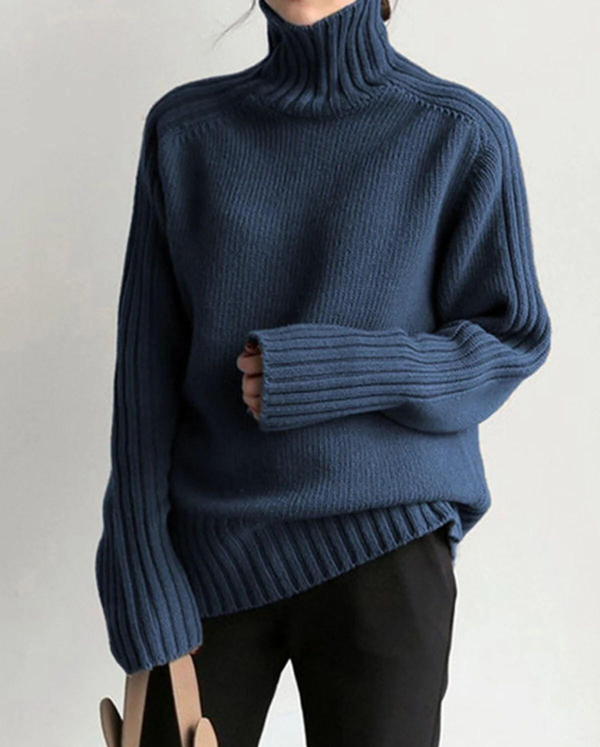 NWT Commense Women's Navy Ribbed High Neck Sweater Size Small