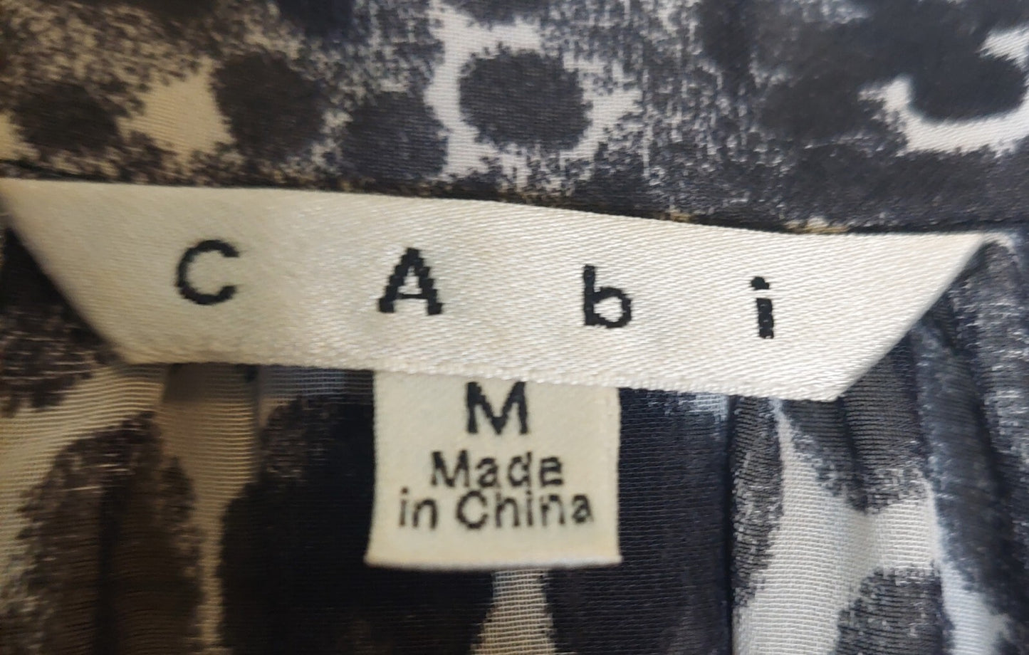 Cabi Womens Sheer Blouse Med. Black White Animal Print Button Front Long Sleeve