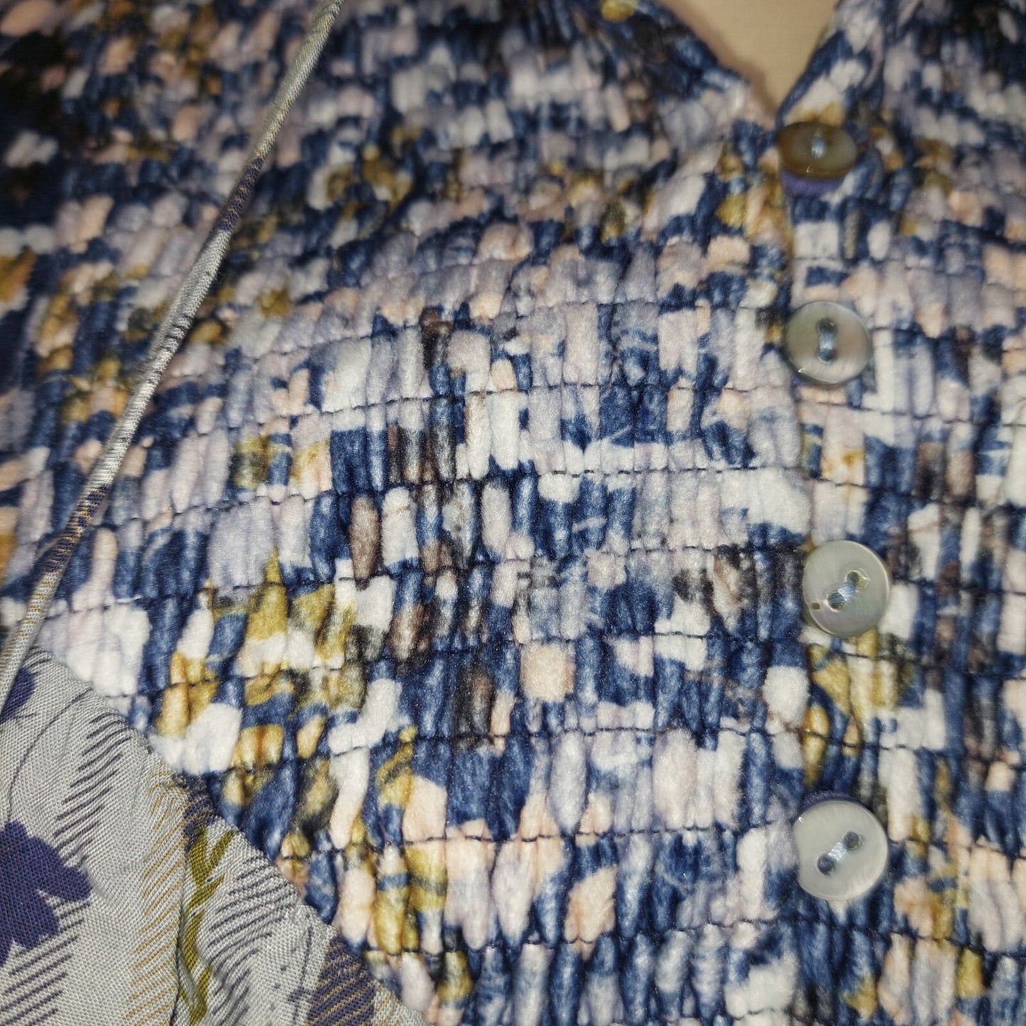 Voy Womens Top Size Small Gray & Blue Floral Boho Long Sleeve Nwt