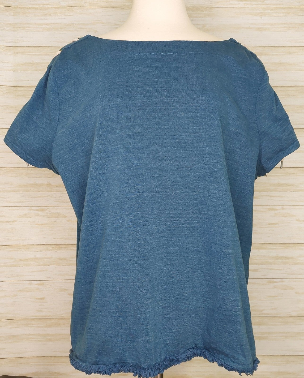 Chicos Women's Top Size 3 (XL/16) Blue~Rope Tie~ Nautical~Fringe~Boho Beachy