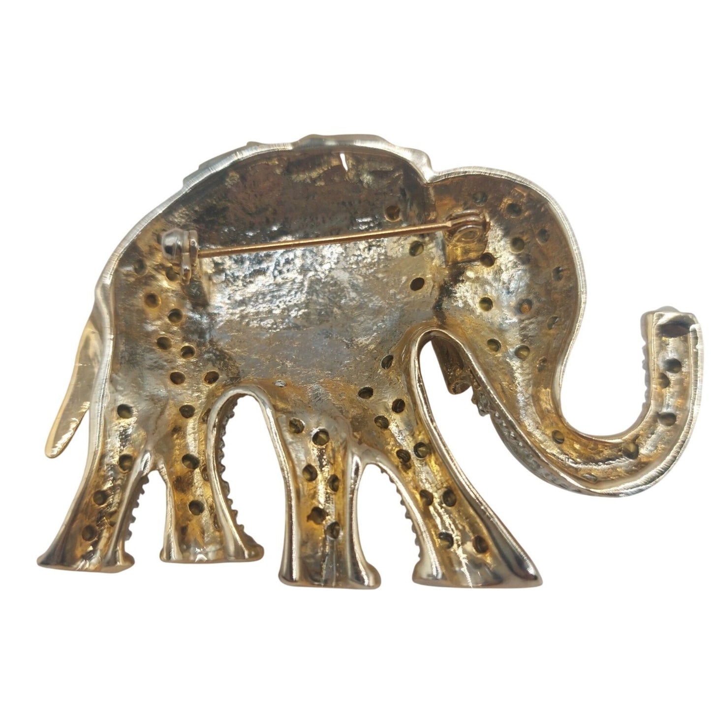 Estate Elephant Rhinestone Brooch Pin Vintage-Inspired W Green Eye~Hanging Charm