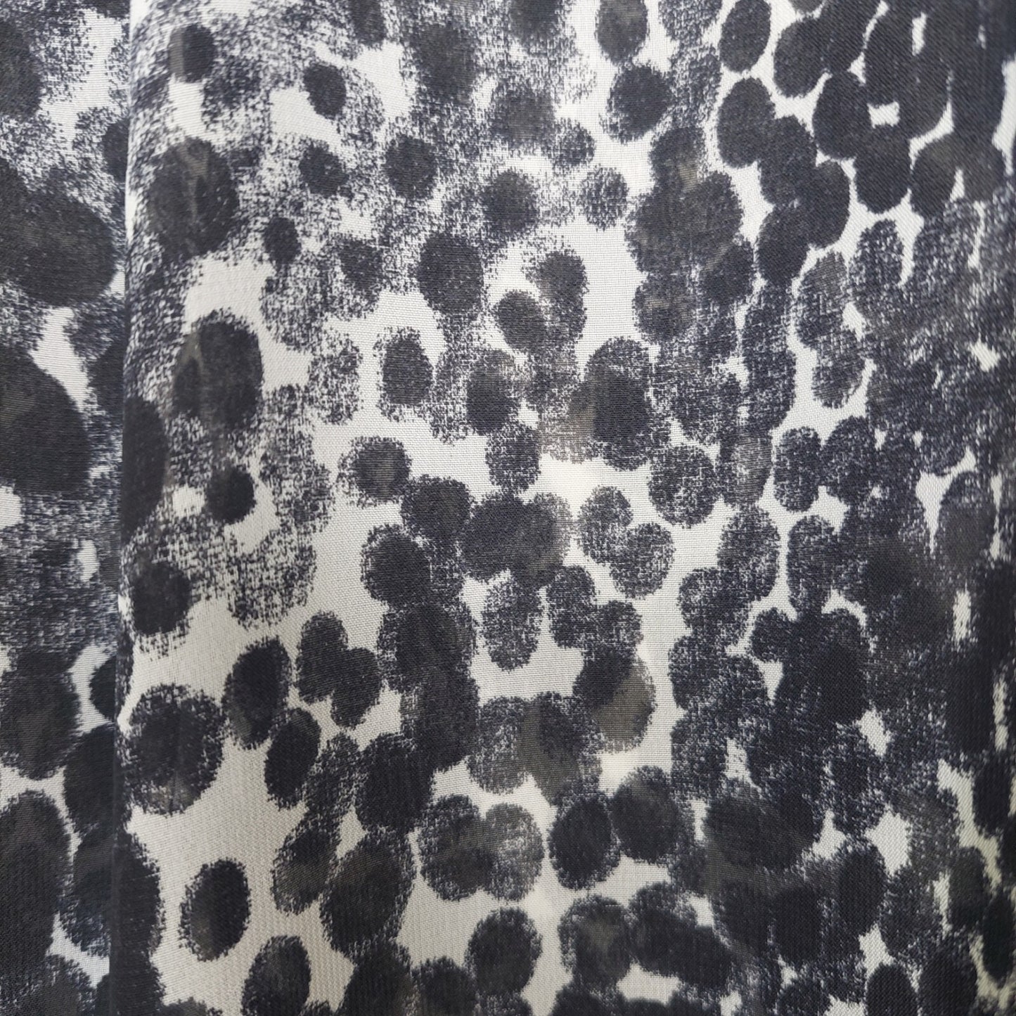Cabi Womens Sheer Blouse Med. Black White Animal Print Button Front Long Sleeve