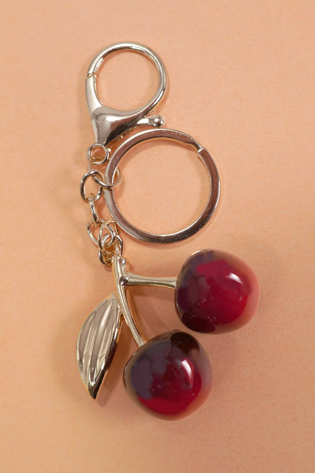 SHINY CHERRY DROP WITH LEAF KEYCHAIN BAG CHARM | 40KC126: Gold