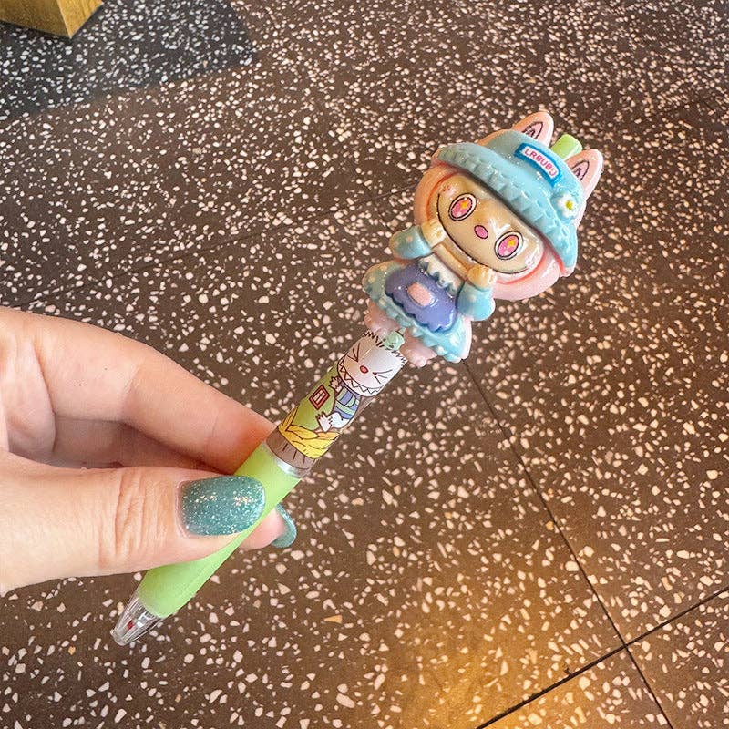 Cartoon dress-up labubu ballpoint pen -black ink: Pink