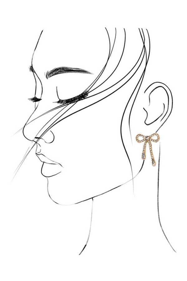 RHINESTONE BOW DROP EARRING - GOLD