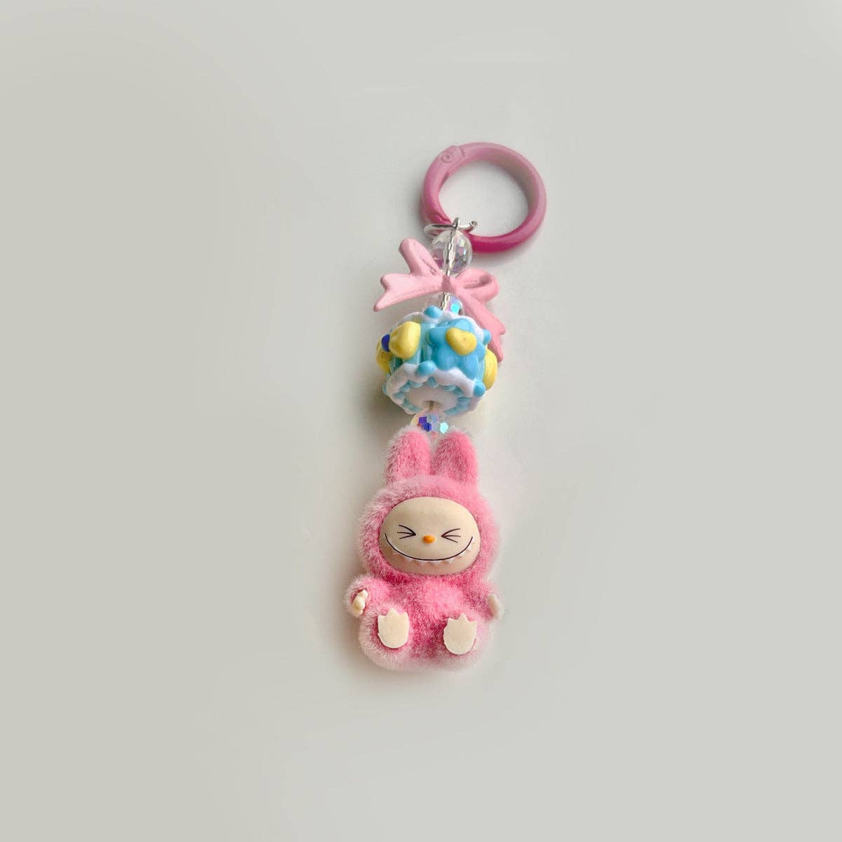 Flocked Mini Labubu candy Keychain bag pendant: Blue