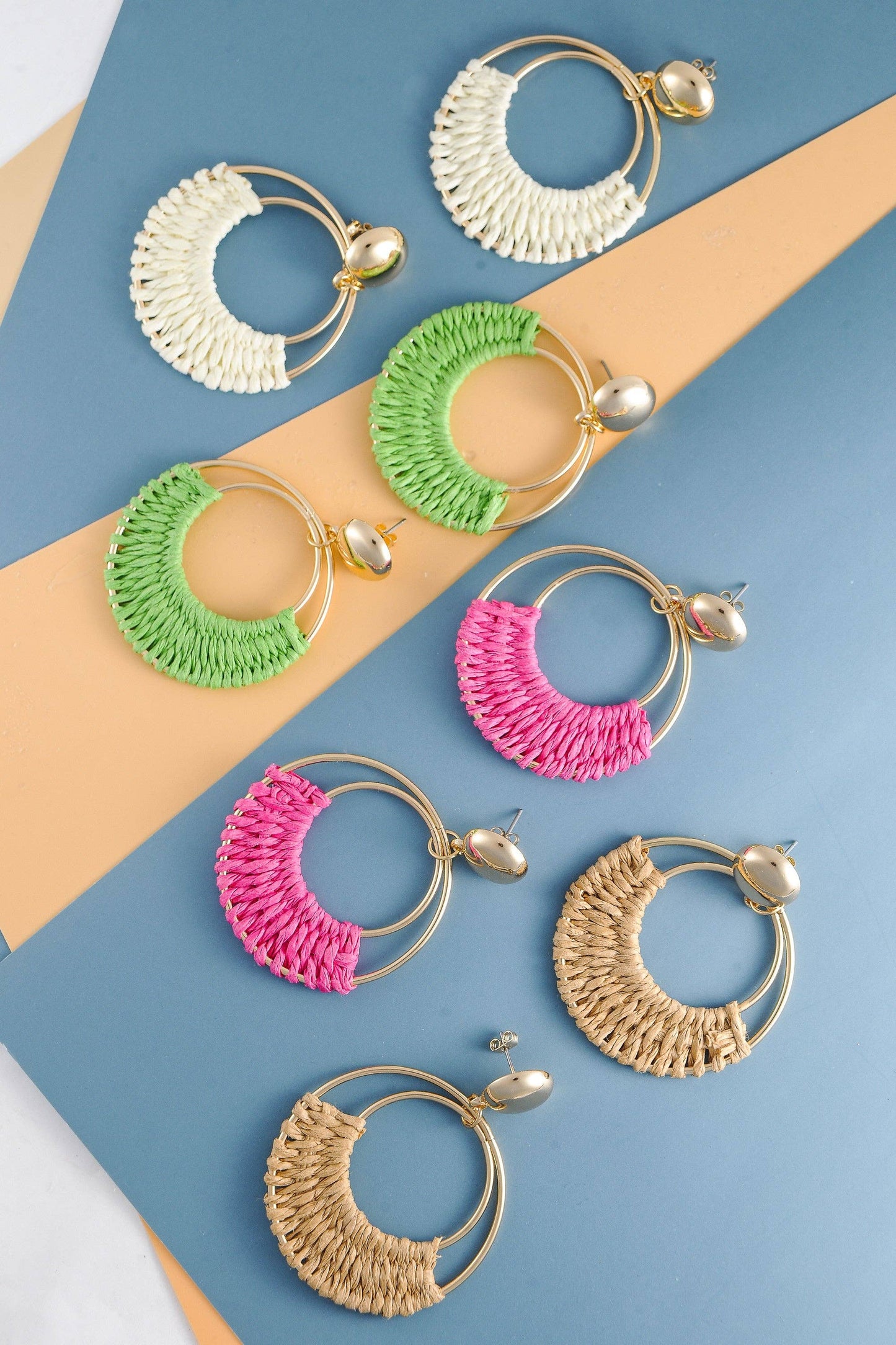 BOHO RAFFIA HOOP DROP EARRINGS IVORY