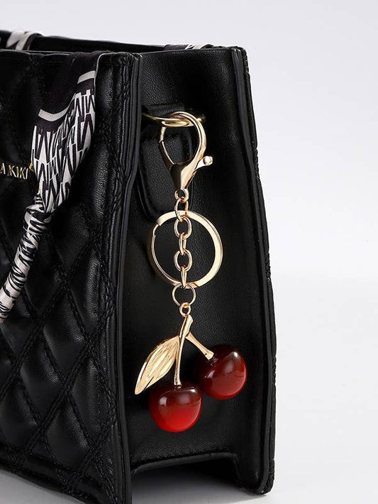 SHINY CHERRY DROP WITH LEAF KEYCHAIN BAG CHARM | 40KC126: Gold