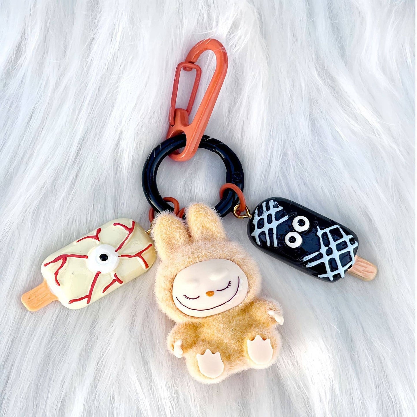Halloween flocking mini Labubu keychain bag pendant: Gray Sitting Position