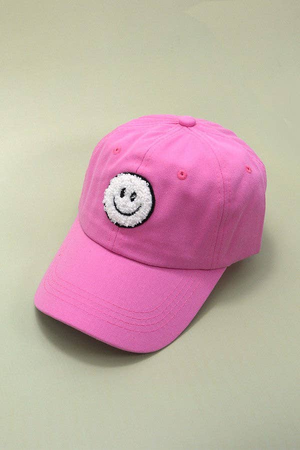 WASHED SHERPA HAPPY FACE BASEBALL CAP 40HW703: WASHED FUCHSIA
