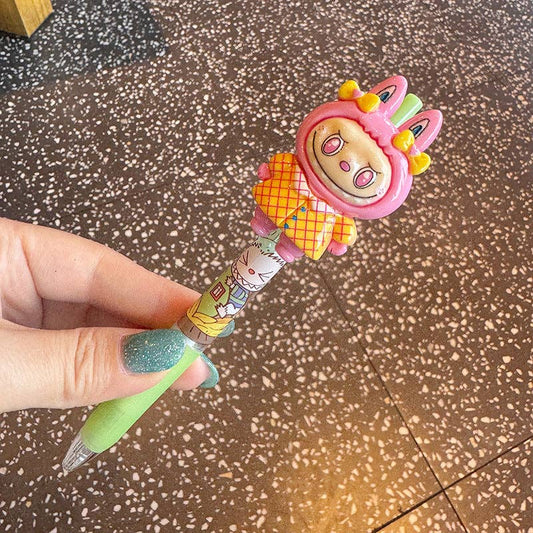 Cartoon dress-up labubu ballpoint pen -black ink: Pink