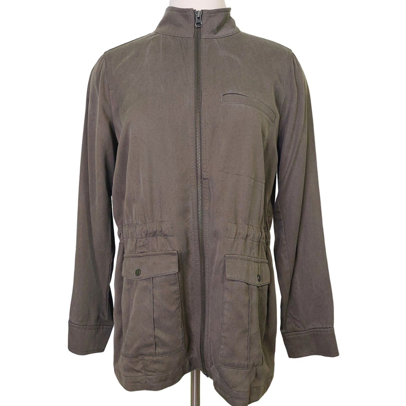 J. Jill Women's XS Lightweight Zip Jacket 100% Tencel Lyocell Olive Green Soft