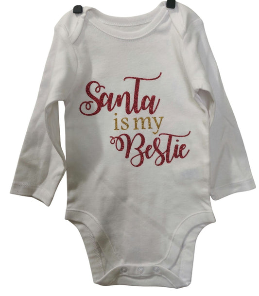 NEW Santa Is My Bestie Baby Long-Sleeve Sleeper/Bodysuit/One Piece  3-6M