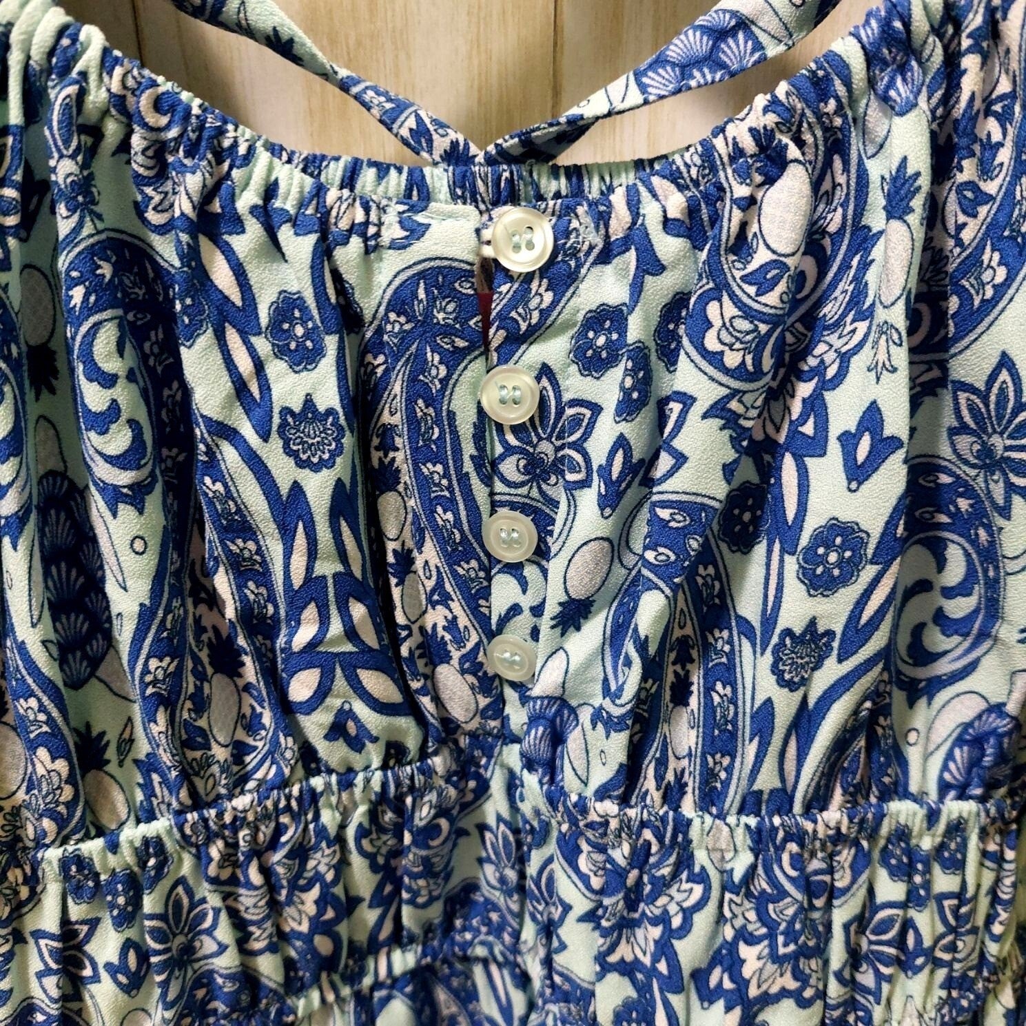 Simply Southern XL Blue Paisley Smocked Dress W/ Puffed Sleeves~Crisscross Back