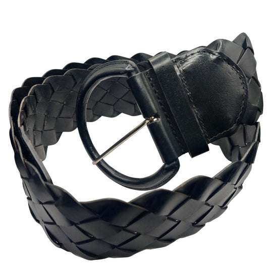 New York & Company L/XL Black Braided Leather Belt