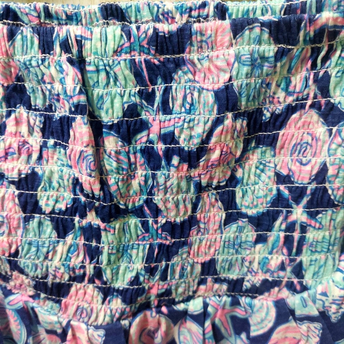 NWT Simply Southern Navy/Pink Shirred Skirt Starfish & Shell Print~Above Knee XL