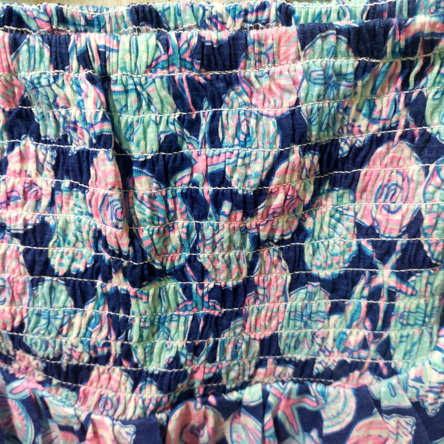NWT Simply Southern Navy/Pink Shirred Skirt Starfish & Shell Print~Above Knee XL