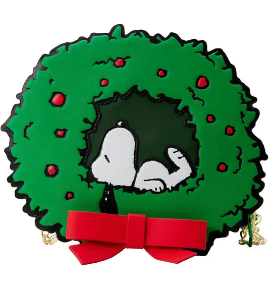 NWT Peanuts Loungefly Light-Up Snoopy Holiday Wreath Crossbody W/ Woodstock