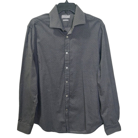 Michael Kors Mens Slim Fit Dress Shirt Size L 16 34/35 Drk Gray With Subtle Dots