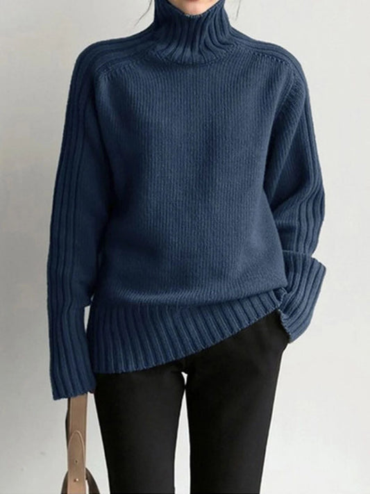 NWT Commense Women's Navy Ribbed High Neck Sweater Size Small