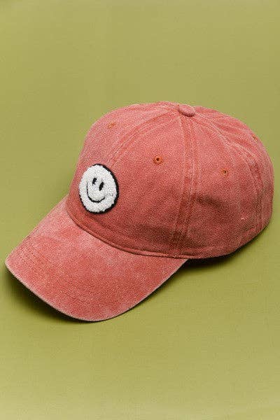 WASHED SHERPA HAPPY FACE BASEBALL CAP 40HW703: WASHED FUCHSIA