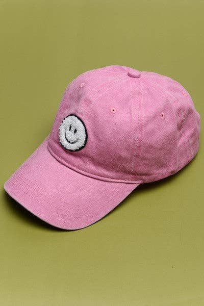 WASHED SHERPA HAPPY FACE BASEBALL CAP 40HW703: WASHED FUCHSIA