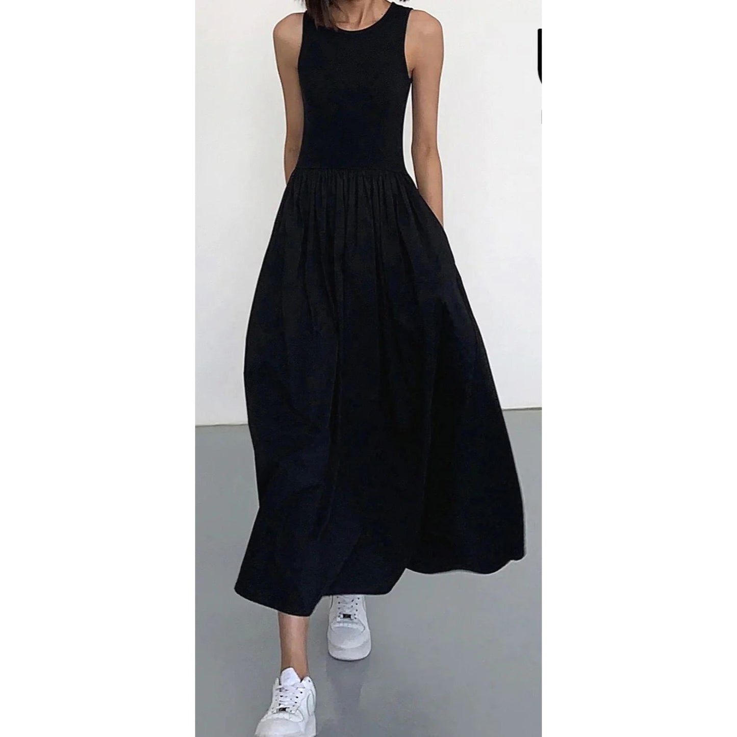 Commense Womens Black Sleeveless Maxi Dress With Pockets ~Size Medium