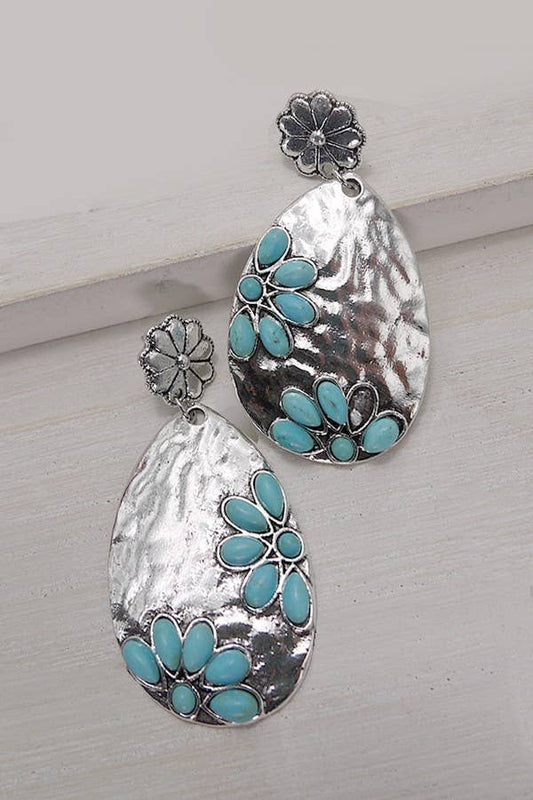 WESTERN FLORAL BOHO SILVER EARRINGS SILVER TONE
